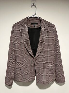 White House Black Market Black, White & Mauve Plaid Blazer